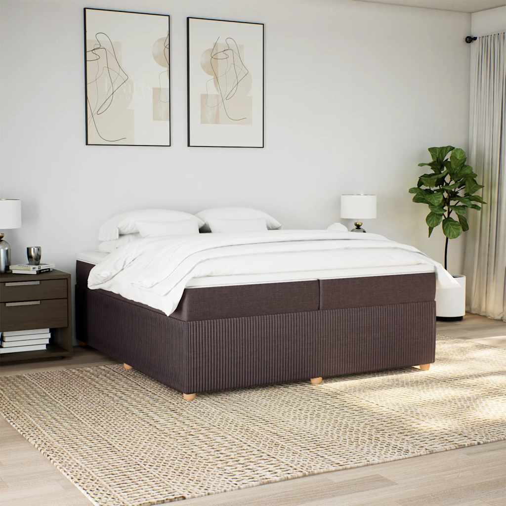 Κρεβάτι Boxspring με Στρώμα Σκούρο Καφέ 200x200 εκ. Υφασμάτινο - Pakobazaar