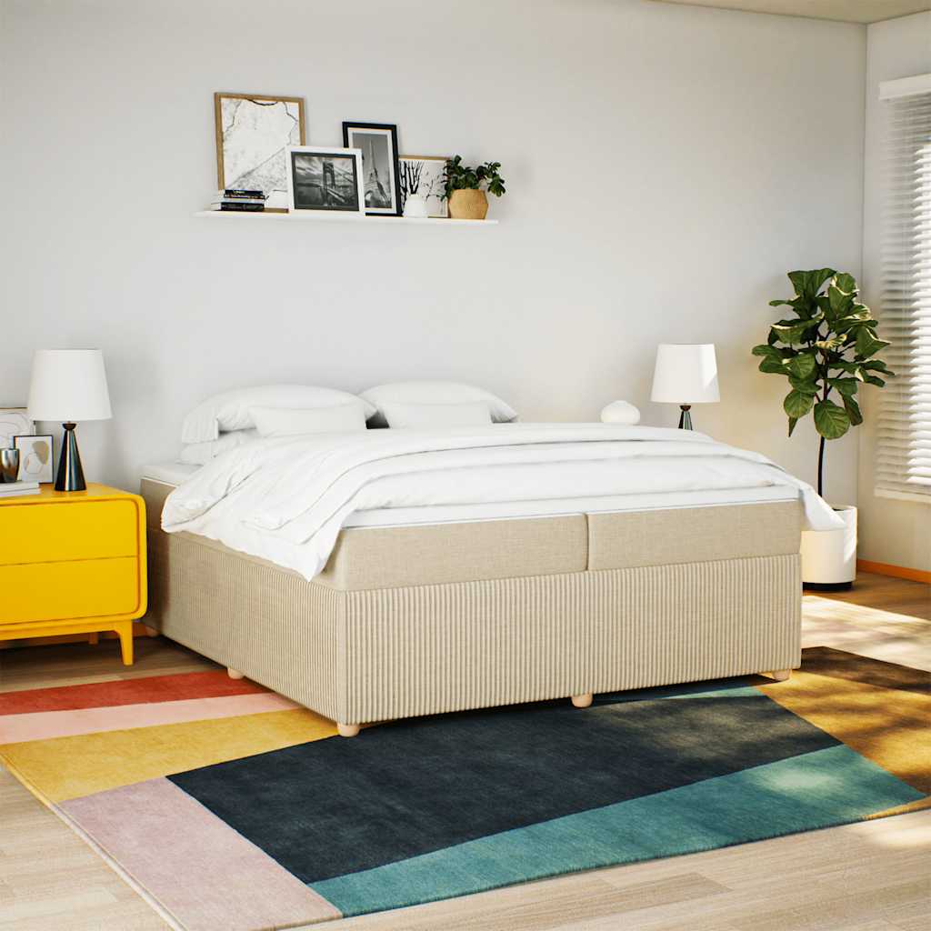 Κρεβάτι Boxspring με Στρώμα Κρεμ 200x200 εκ. Υφασμάτινο