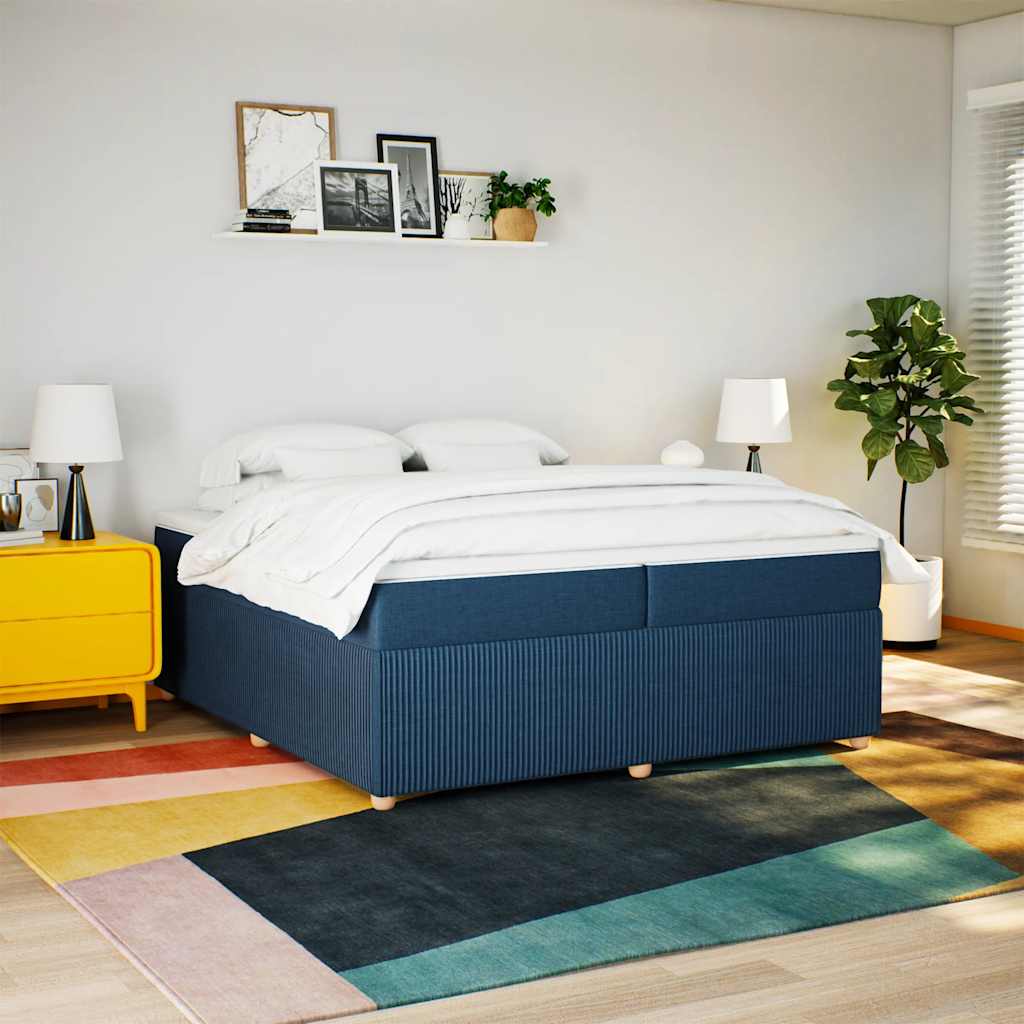 Κρεβάτι Boxspring με Στρώμα Μπλε 200x200 εκ. Υφασμάτινο - Pakobazaar