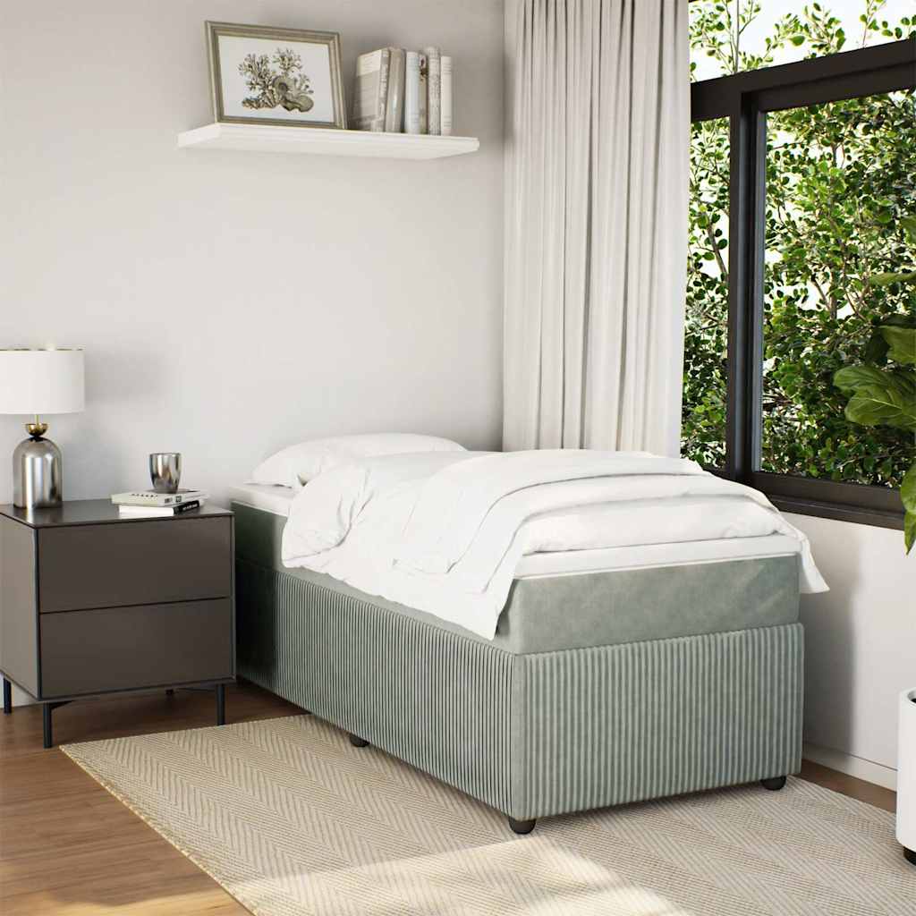 Κρεβάτι Boxspring με Στρώμα Ανοιχτό Γκρι 80x200 εκ. Βελούδινο - Pakobazaar