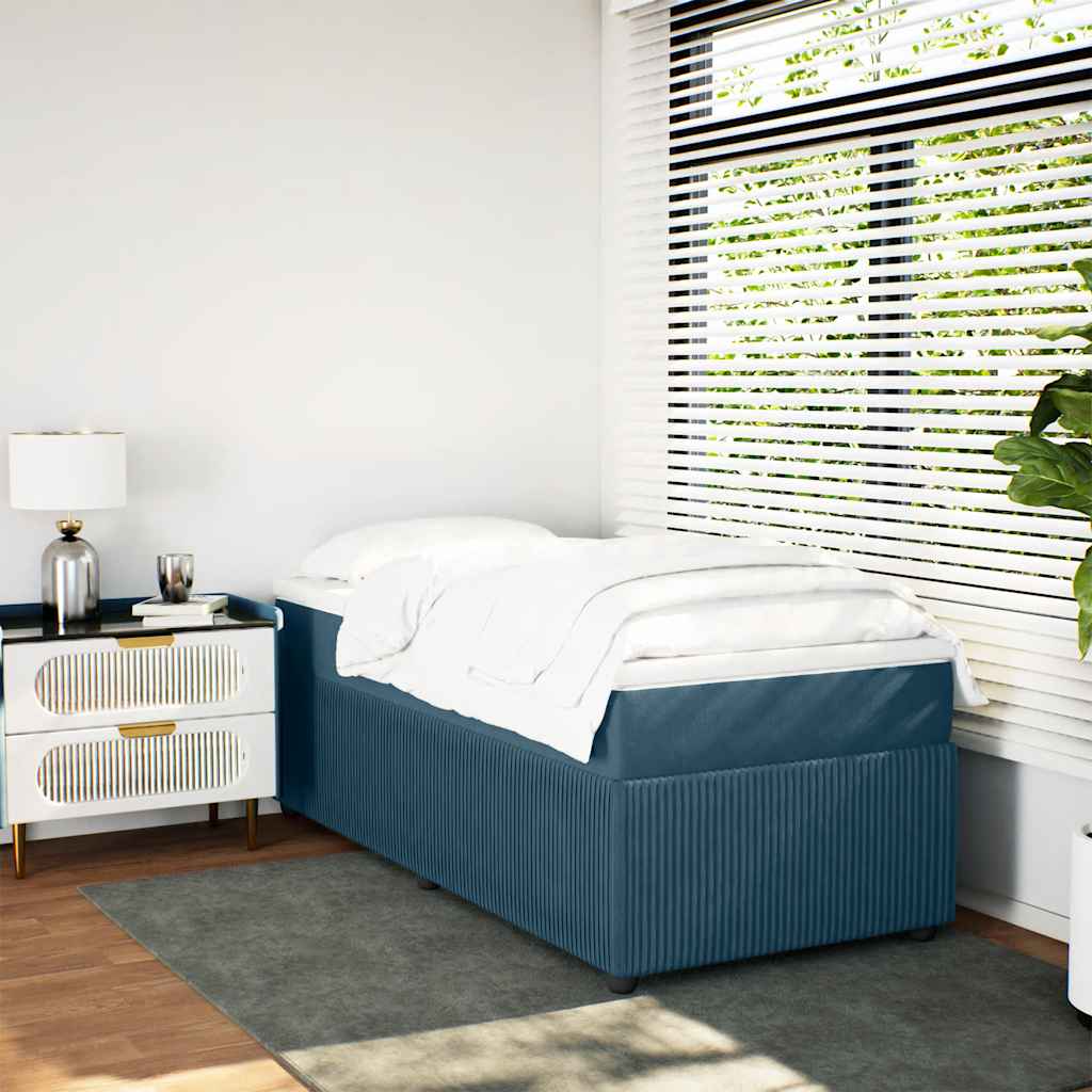 Κρεβάτι Boxspring με Στρώμα Σκούρο Μπλε 80 x 200 εκ. Βελούδινο - Pakobazaar