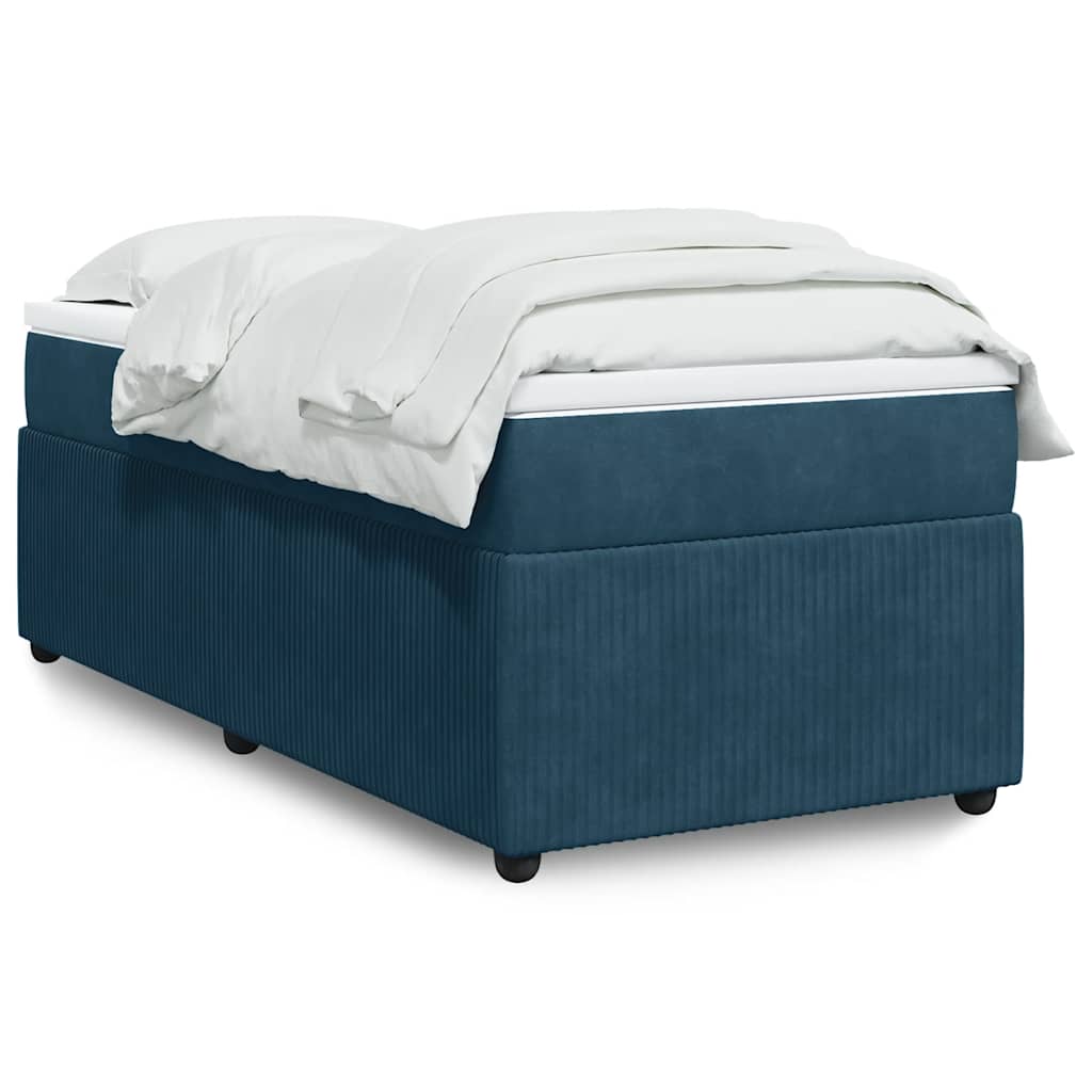 Κρεβάτι Boxspring με Στρώμα Σκούρο Μπλε 80 x 200 εκ. Βελούδινο - Pakobazaar