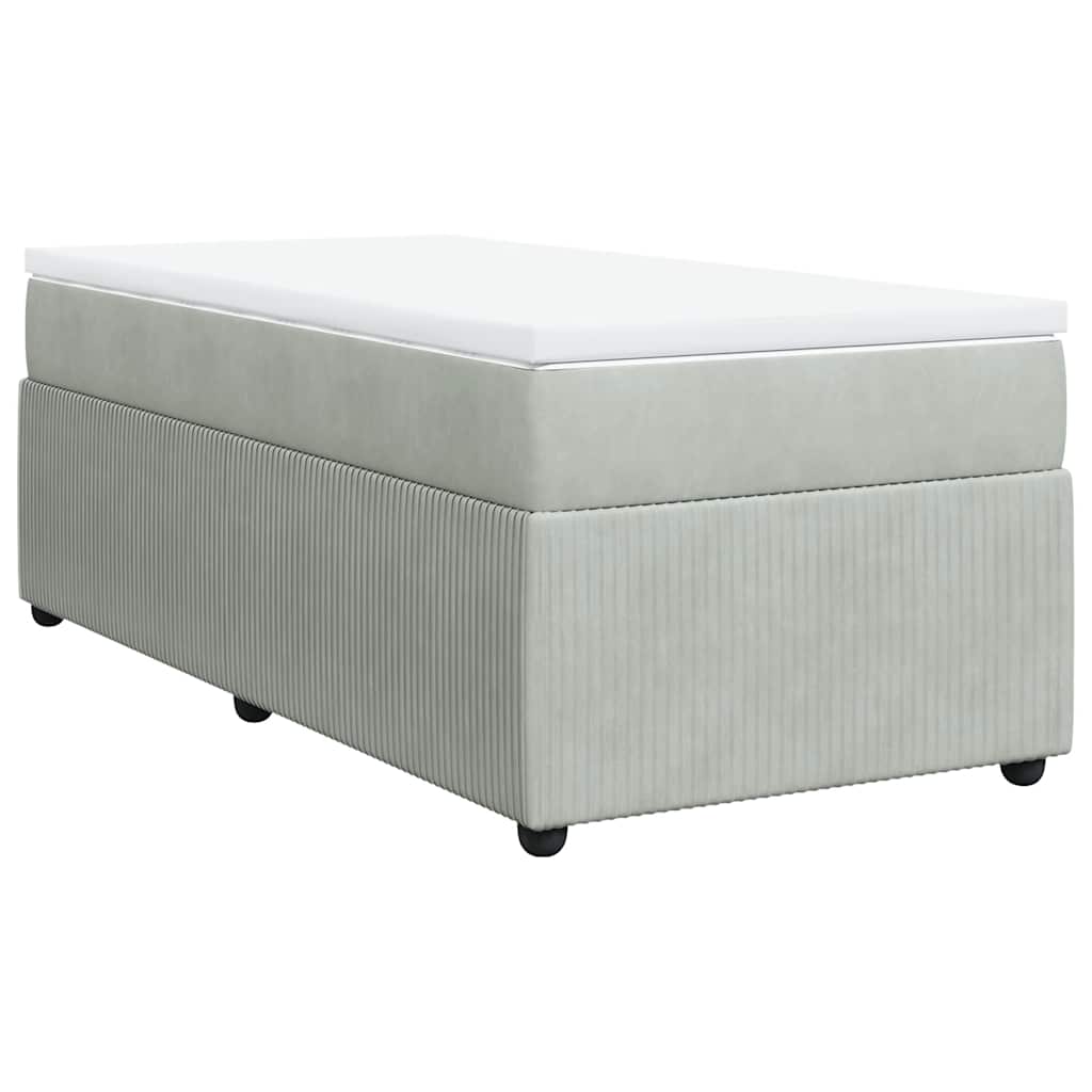 Κρεβάτι Boxspring με Στρώμα Ανοιχτό Γκρι 90x190 εκ. Βελούδινο - Pakobazaar
