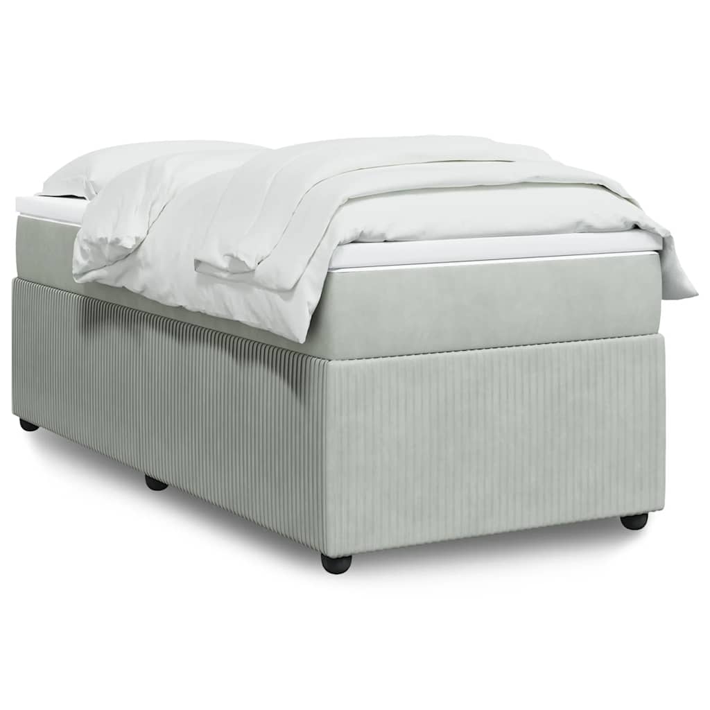 Κρεβάτι Boxspring με Στρώμα Ανοιχτό Γκρι 90x190 εκ. Βελούδινο - Pakobazaar