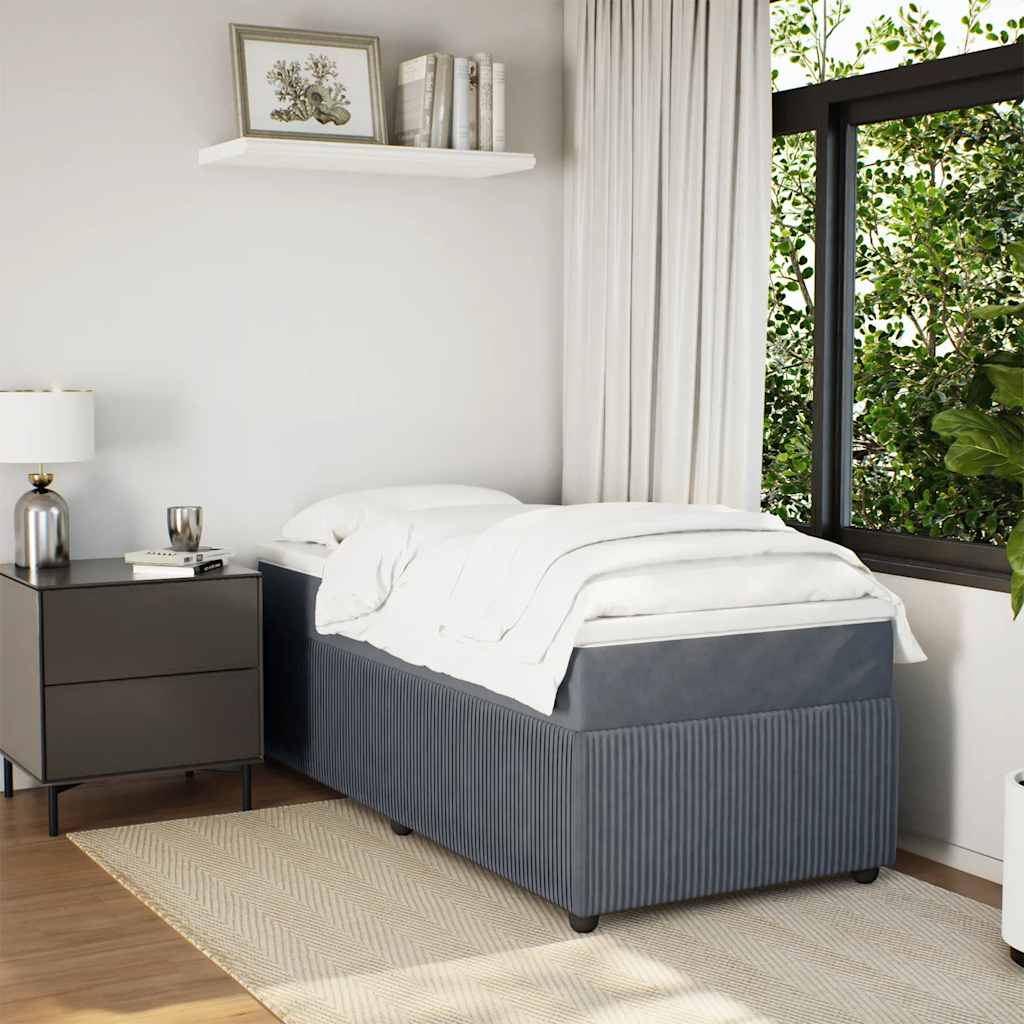 Κρεβάτι Boxspring με Στρώμα Σκούρο Γκρι 90x190 εκ. Βελούδινο