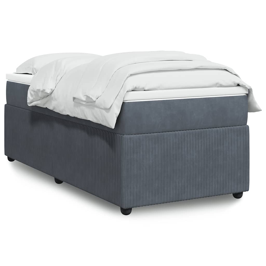 Κρεβάτι Boxspring με Στρώμα Σκούρο Γκρι 90x190 εκ. Βελούδινο