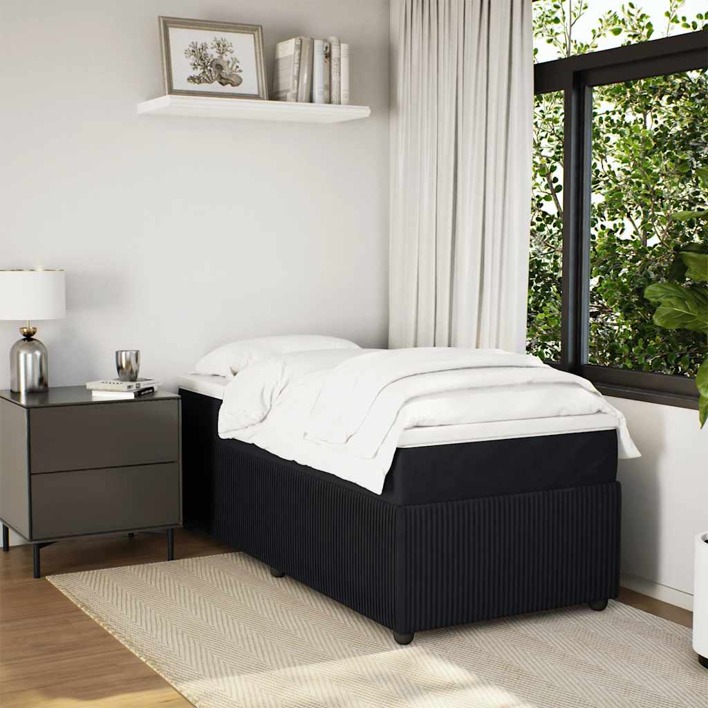 Κρεβάτι Boxspring με Στρώμα Μαύρο 90x190 εκ. Βελούδινο - Pakobazaar