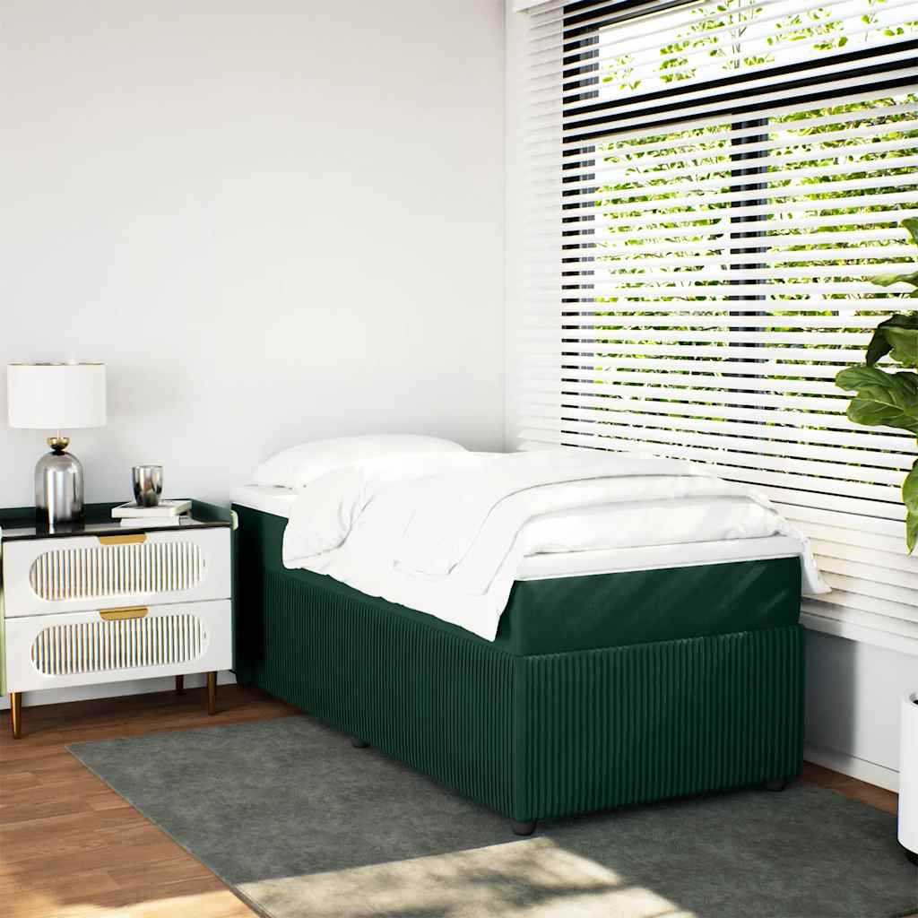 Κρεβάτι Boxspring με Στρώμα Σκούρο Πράσινο 90x190 εκ. Βελούδινο