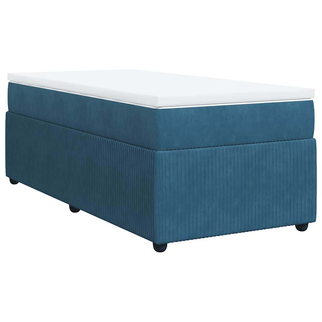 Κρεβάτι Boxspring με Στρώμα Σκούρο Μπλε 90x190 εκ. Βελούδινο - Pakobazaar