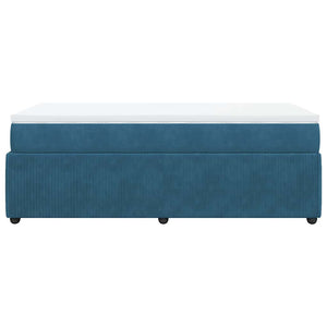 Κρεβάτι Boxspring με Στρώμα Σκούρο Μπλε 90x190 εκ. Βελούδινο - Pakobazaar