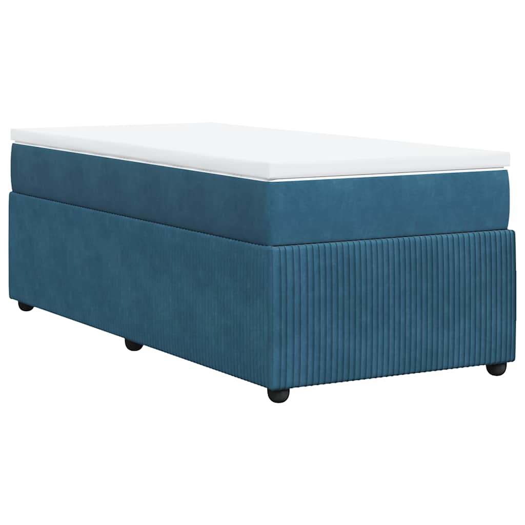 Κρεβάτι Boxspring με Στρώμα Σκούρο Μπλε 90x190 εκ. Βελούδινο - Pakobazaar