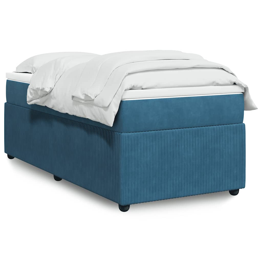 Κρεβάτι Boxspring με Στρώμα Σκούρο Μπλε 90x190 εκ. Βελούδινο - Pakobazaar