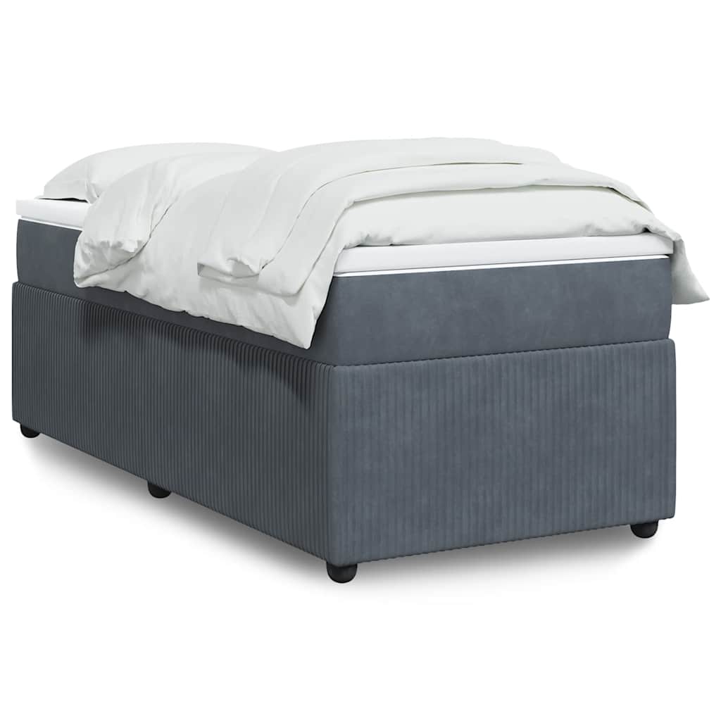 Κρεβάτι Boxspring με Στρώμα Σκούρο Γκρι 90x200 εκ. Βελούδινο - Pakobazaar