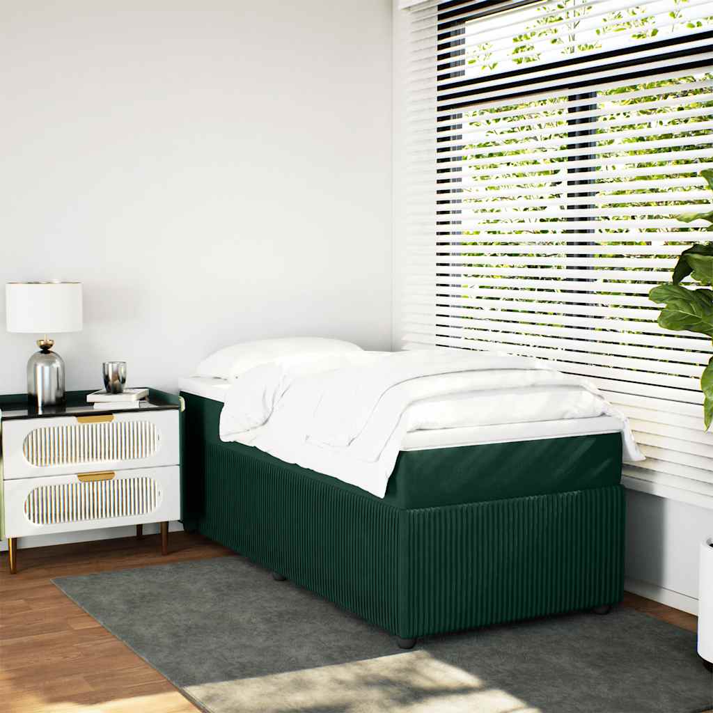 Κρεβάτι Boxspring με Στρώμα Σκούρο Πράσινο 90x200 εκ. Βελούδινο - Pakobazaar
