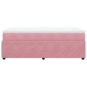 Κρεβάτι Boxspring με Στρώμα Ροζ 100x200 εκ. Βελούδινο - Pakobazaar