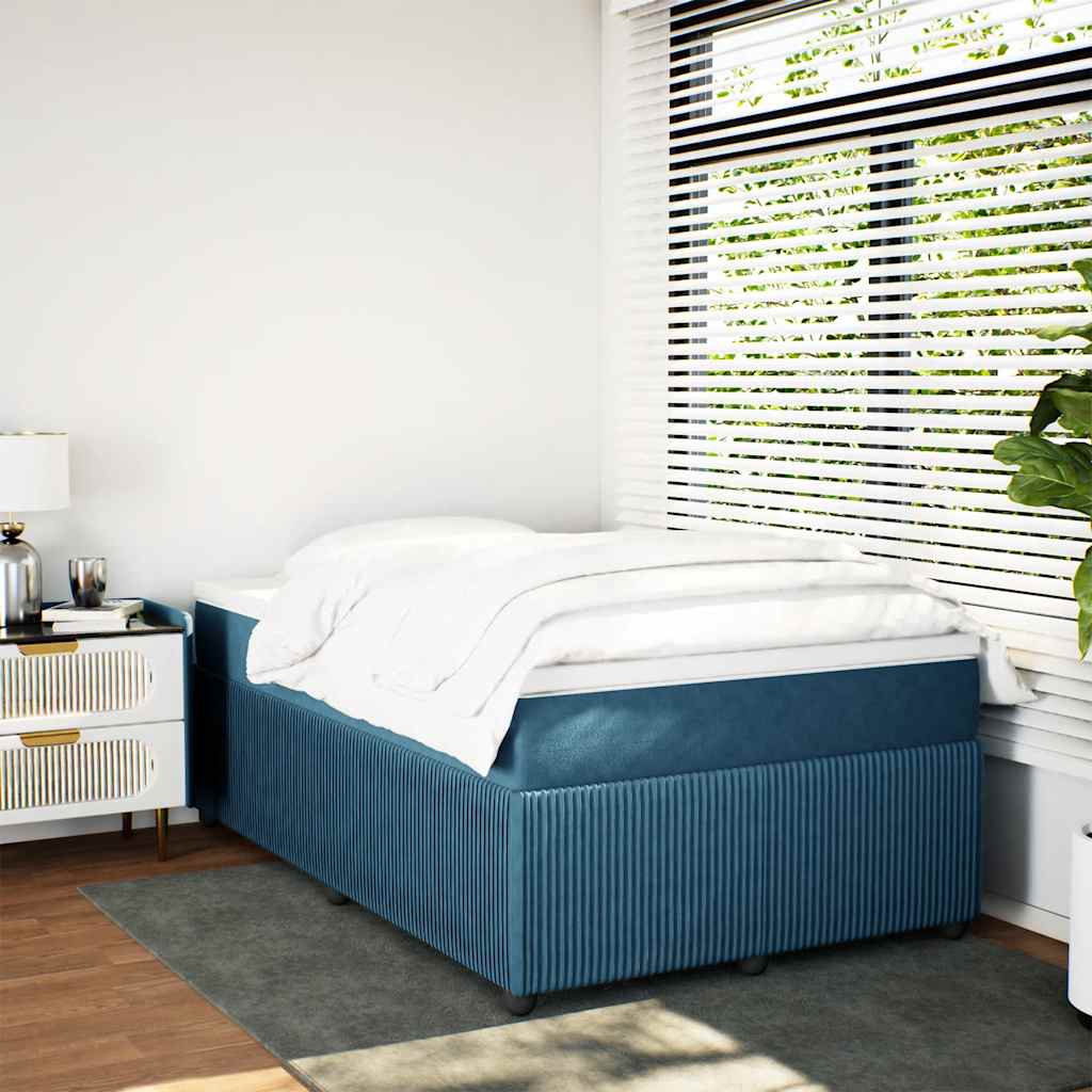 Κρεβάτι Boxspring με Στρώμα Σκούρο Μπλε 120x200 εκ. Βελούδινο - Pakobazaar