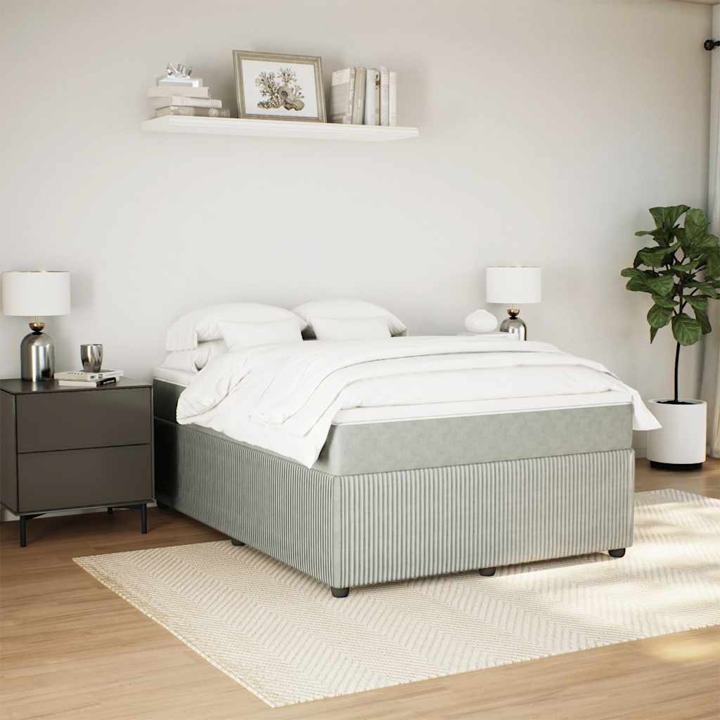 Κρεβάτι Boxspring με Στρώμα Ανοιχτό Γκρι 140x190 εκ. Βελούδινο - Pakobazaar