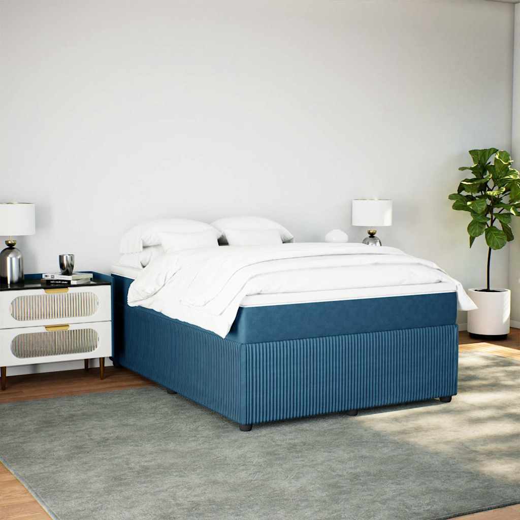 Κρεβάτι Boxspring με Στρώμα Σκούρο Μπλε 140x190 εκ. Βελούδινο