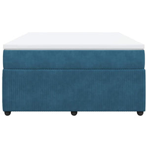 Κρεβάτι Boxspring με Στρώμα Σκούρο Μπλε 140x190 εκ. Βελούδινο