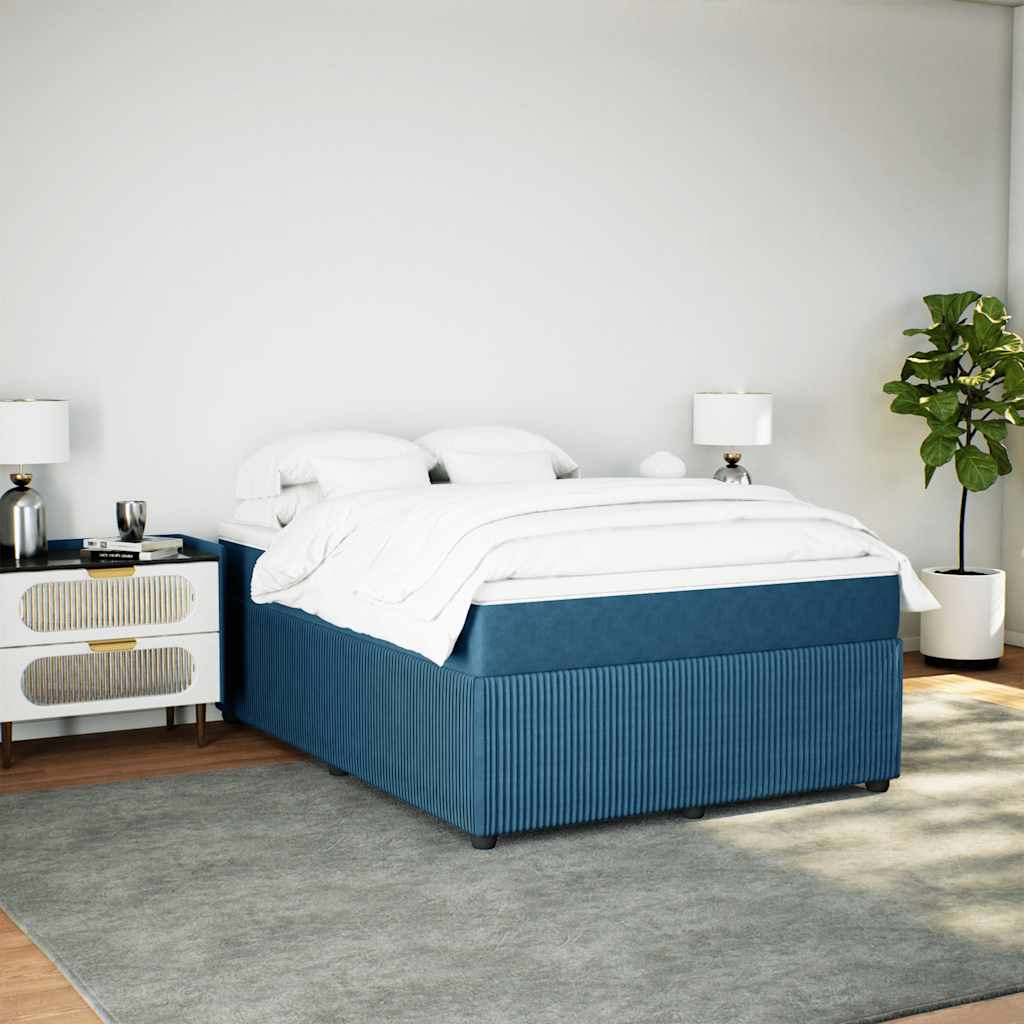 Κρεβάτι Boxspring με Στρώμα Σκούρο Μπλε 140x200 εκ. Βελούδινο