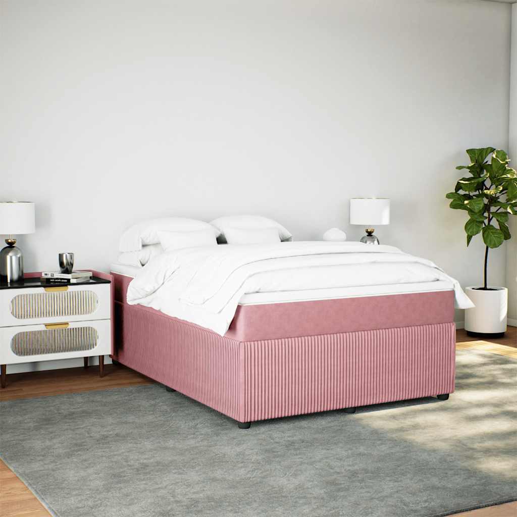 Κρεβάτι Boxspring με Στρώμα Ροζ 140x200 εκ. Βελούδινο