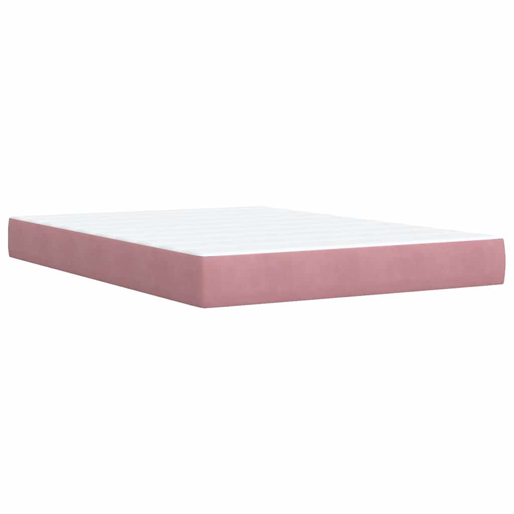 Κρεβάτι Boxspring με Στρώμα Ροζ 140x200 εκ. Βελούδινο