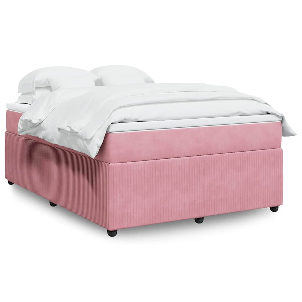Κρεβάτι Boxspring με Στρώμα Ροζ 140x200 εκ. Βελούδινο