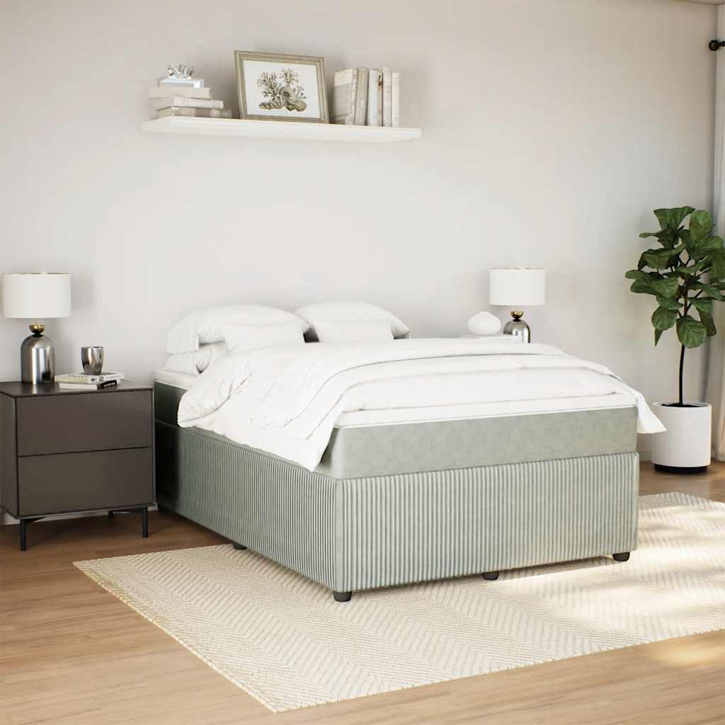 Κρεβάτι Boxspring με Στρώμα Ανοιχτό Γκρι 160x200 εκ. Βελούδινο - Pakobazaar