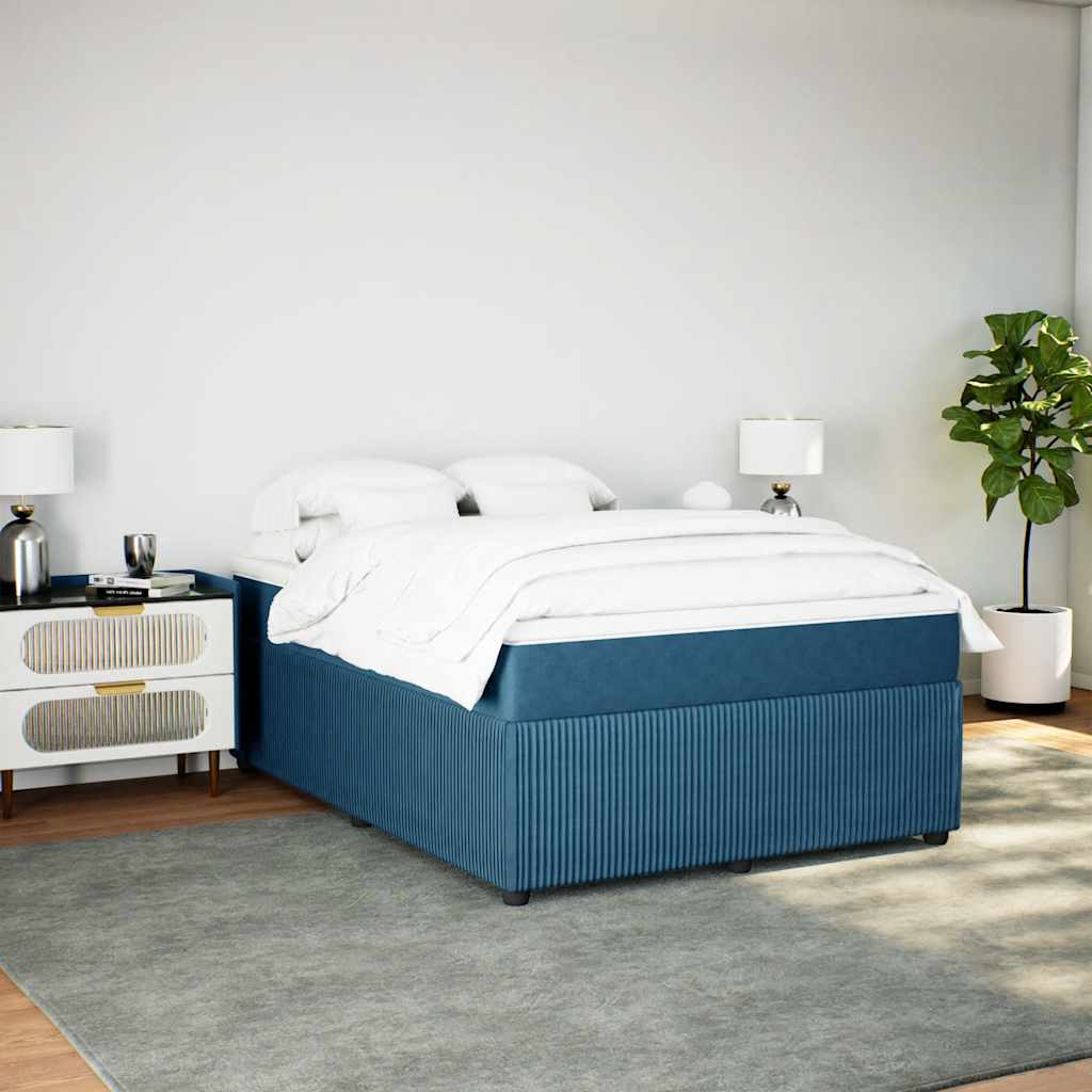 Κρεβάτι Boxspring με Στρώμα Σκούρο Μπλε 160x200 εκ. Βελούδινο - Pakobazaar