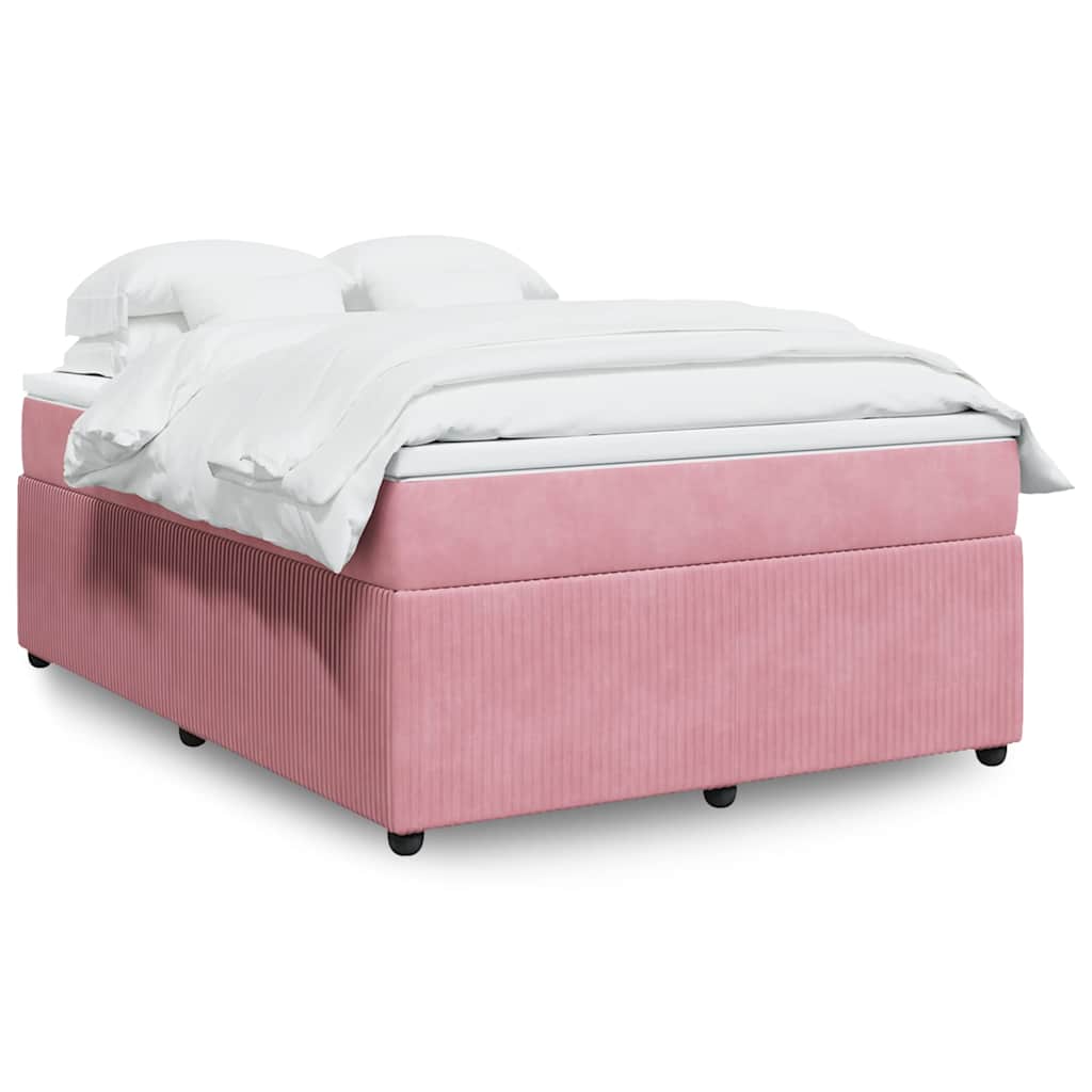 Κρεβάτι Boxspring με Στρώμα Ροζ 160x200 εκ. Βελούδινο - Pakobazaar