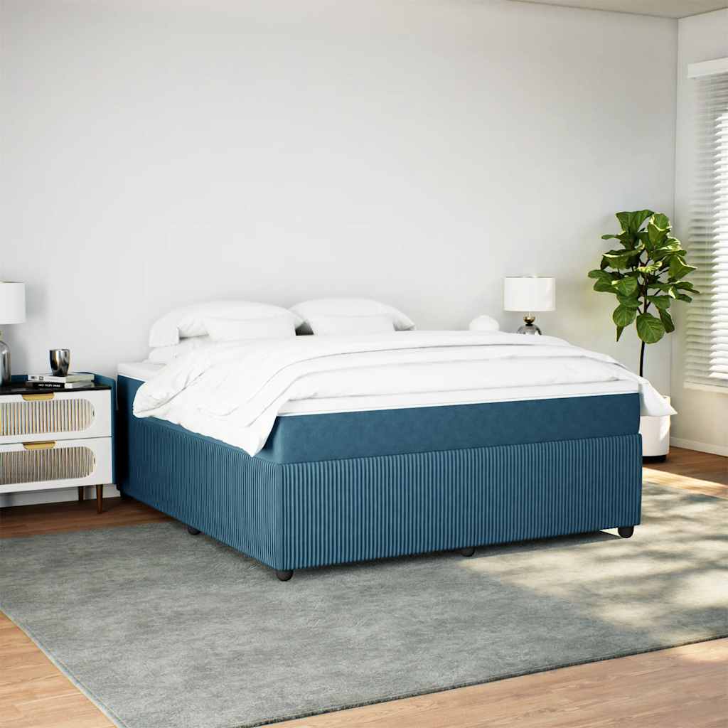 Κρεβάτι Boxspring με Στρώμα Σκούρο Μπλε 180x200 εκ. Βελούδινο