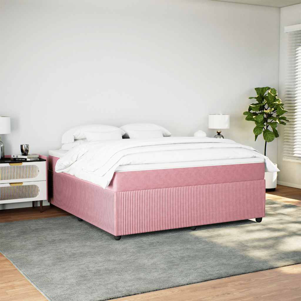 Κρεβάτι Boxspring με Στρώμα Ροζ 180x200 εκ. Βελούδινο