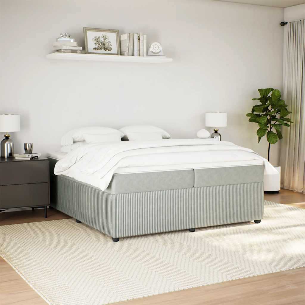 Κρεβάτι Boxspring με Στρώμα Ανοιχτό Γκρι 200x200 εκ. Βελούδινο