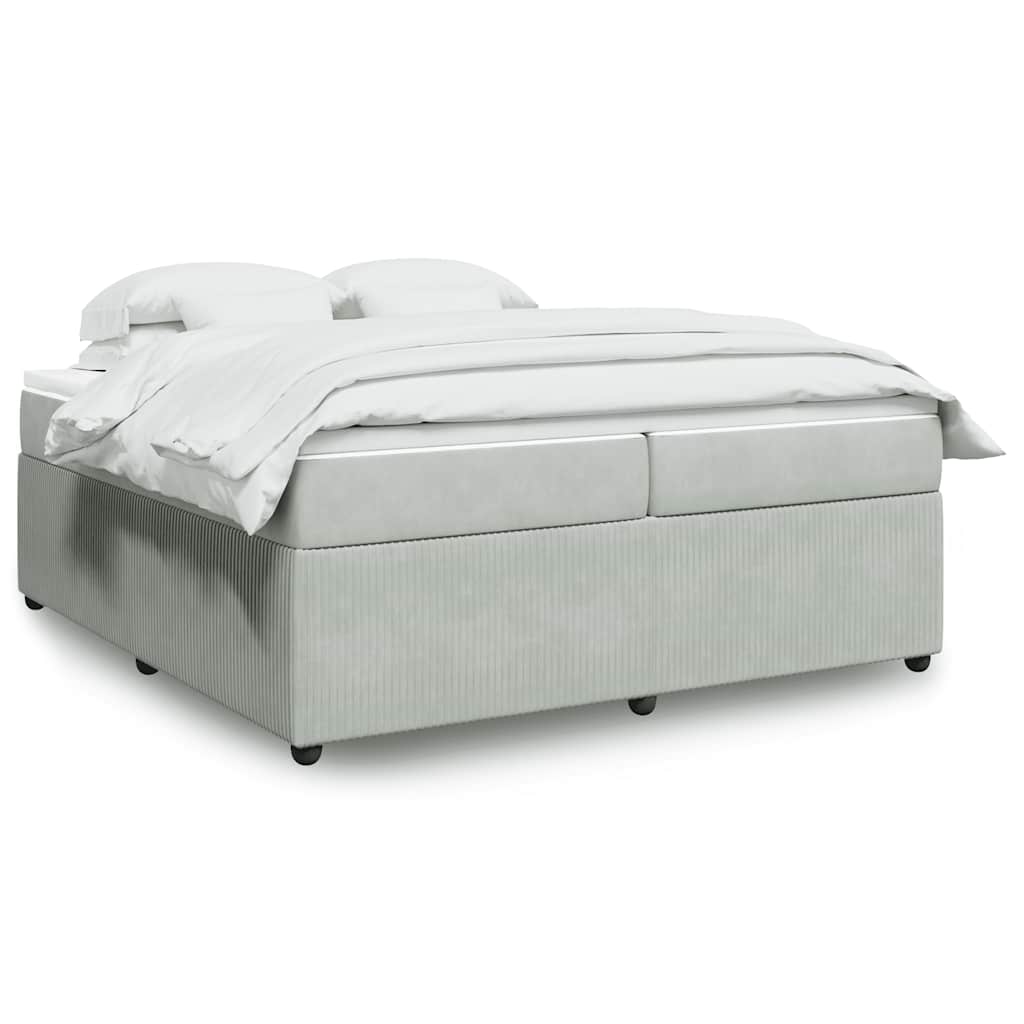 Κρεβάτι Boxspring με Στρώμα Ανοιχτό Γκρι 200x200 εκ. Βελούδινο