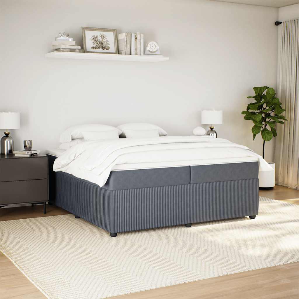 Κρεβάτι Boxspring με Στρώμα Σκούρο Γκρι 200x200 εκ. Βελούδινο