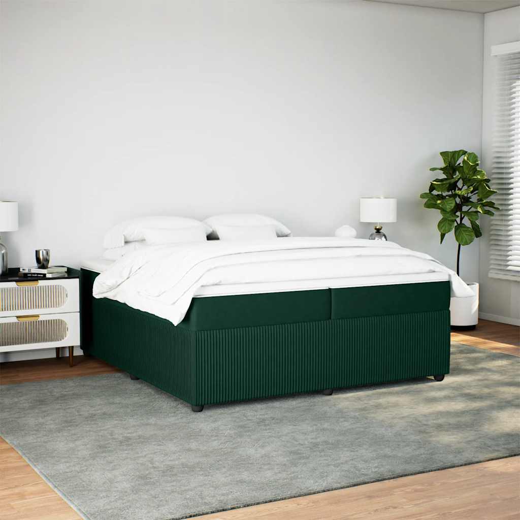 Κρεβάτι Boxspring με Στρώμα Σκούρο Πράσινο 200x200εκ. Βελούδινο