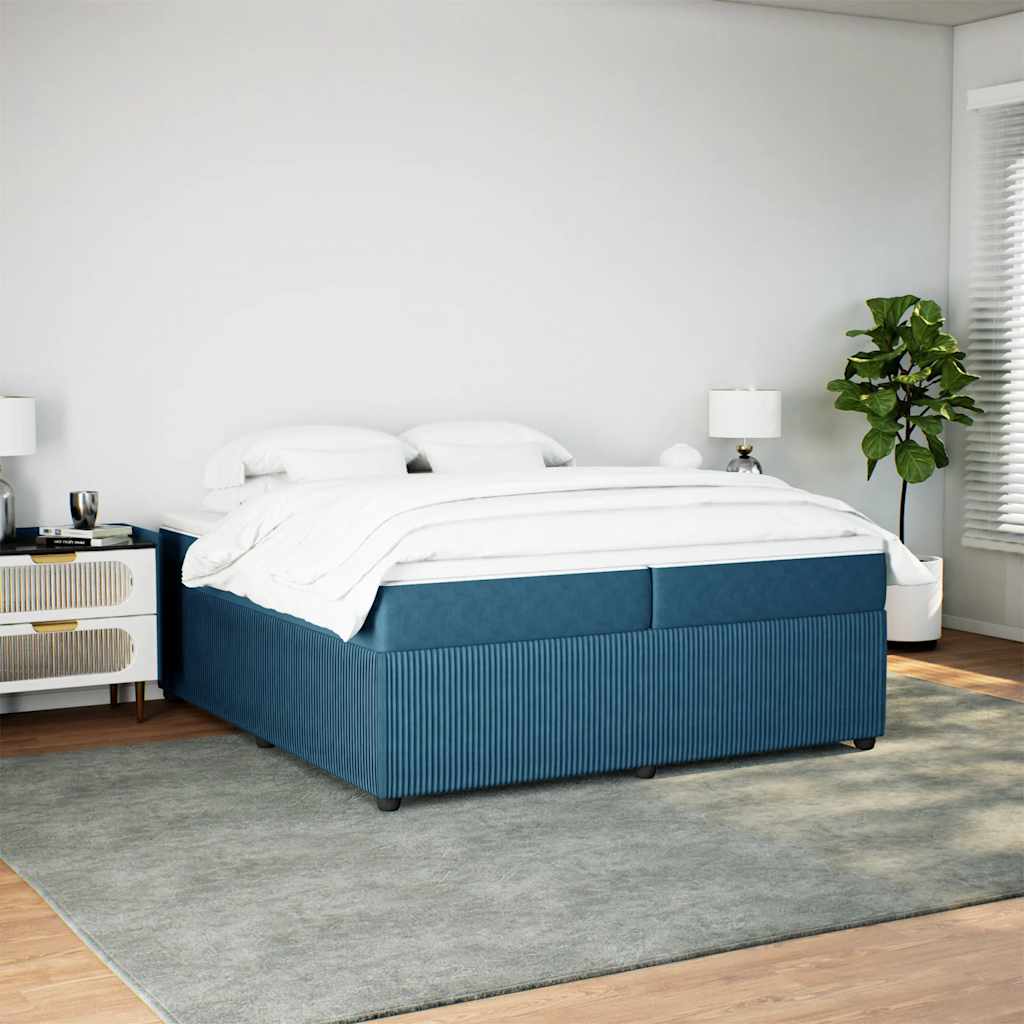 Κρεβάτι Boxspring με Στρώμα Σκούρο Μπλε 200x200 εκ. Βελούδινο