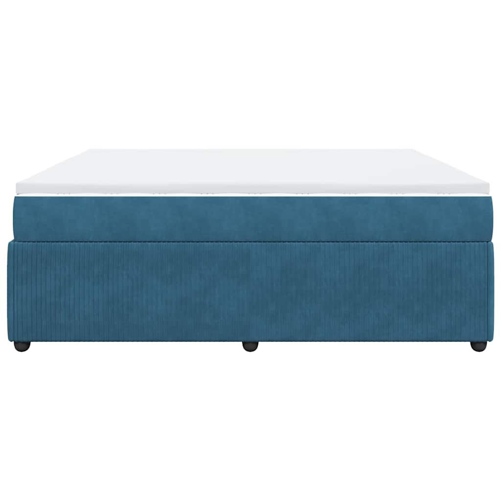 Κρεβάτι Boxspring με Στρώμα Σκούρο Μπλε 200x200 εκ. Βελούδινο