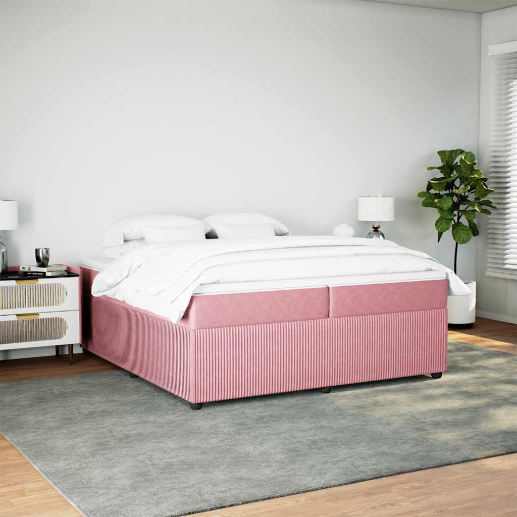Κρεβάτι Boxspring με Στρώμα Ροζ 200x200 εκ. Βελούδινο - Pakobazaar