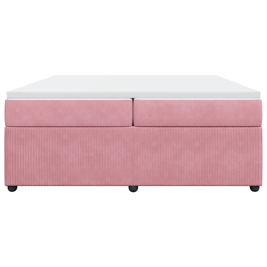 Κρεβάτι Boxspring με Στρώμα Ροζ 200x200 εκ. Βελούδινο - Pakobazaar
