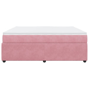 Κρεβάτι Boxspring με Στρώμα Ροζ 200x200 εκ. Βελούδινο - Pakobazaar