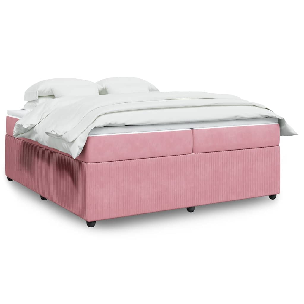 Κρεβάτι Boxspring με Στρώμα Ροζ 200x200 εκ. Βελούδινο - Pakobazaar
