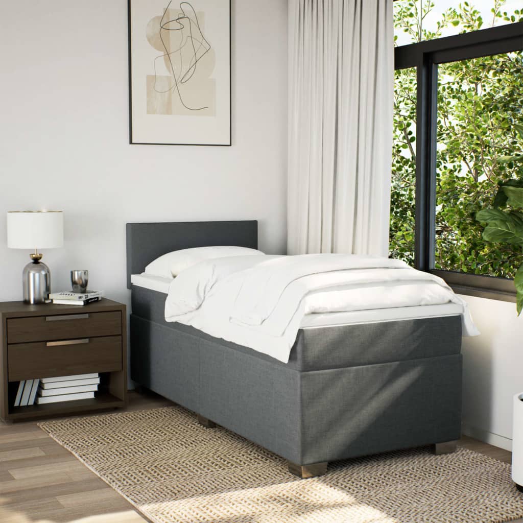 Κρεβάτι Boxspring με Στρώμα Σκούρο Γκρι 80x200 εκ. Υφασμάτινο