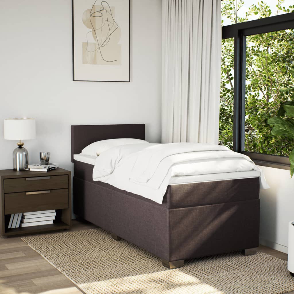 Κρεβάτι Boxspring με Στρώμα Σκούρο Καφέ 80x200 εκ. Υφασμάτινο - Pakobazaar