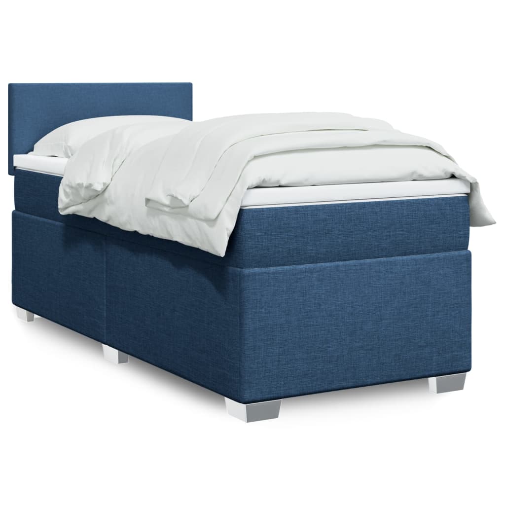 Κρεβάτι Boxspring με Στρώμα Μπλε 80x200 εκ. Υφασμάτινο - Pakobazaar