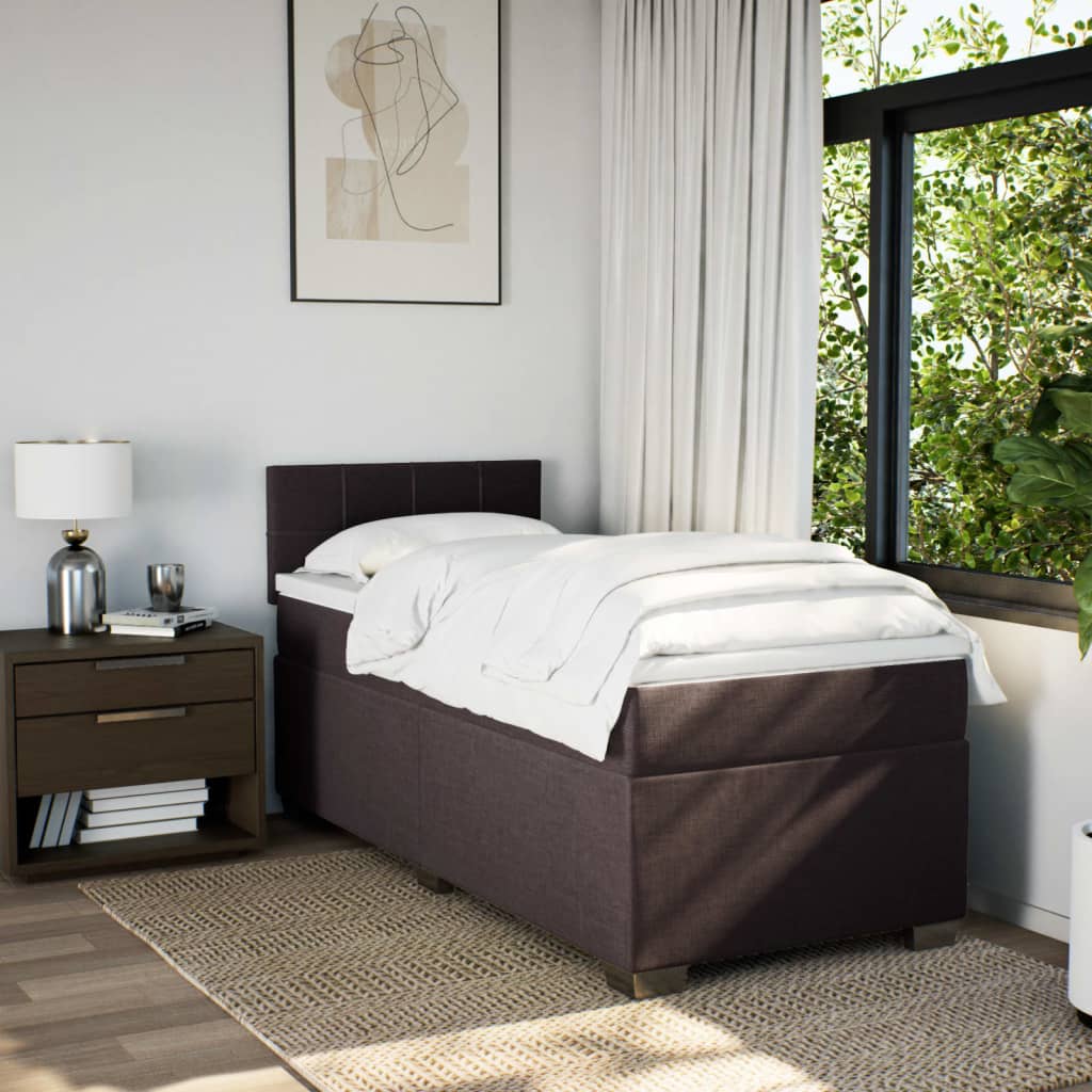 Κρεβάτι Boxspring με Στρώμα Σκούρο Καφέ 80x200 εκ. Υφασμάτινο
