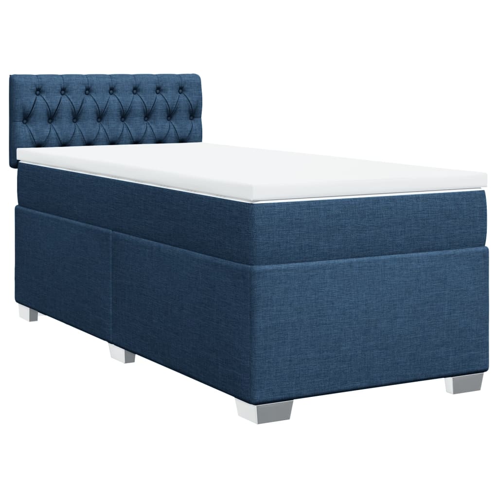 Κρεβάτι Boxspring με Στρώμα Μπλε 80x200 εκ. Υφασμάτινο