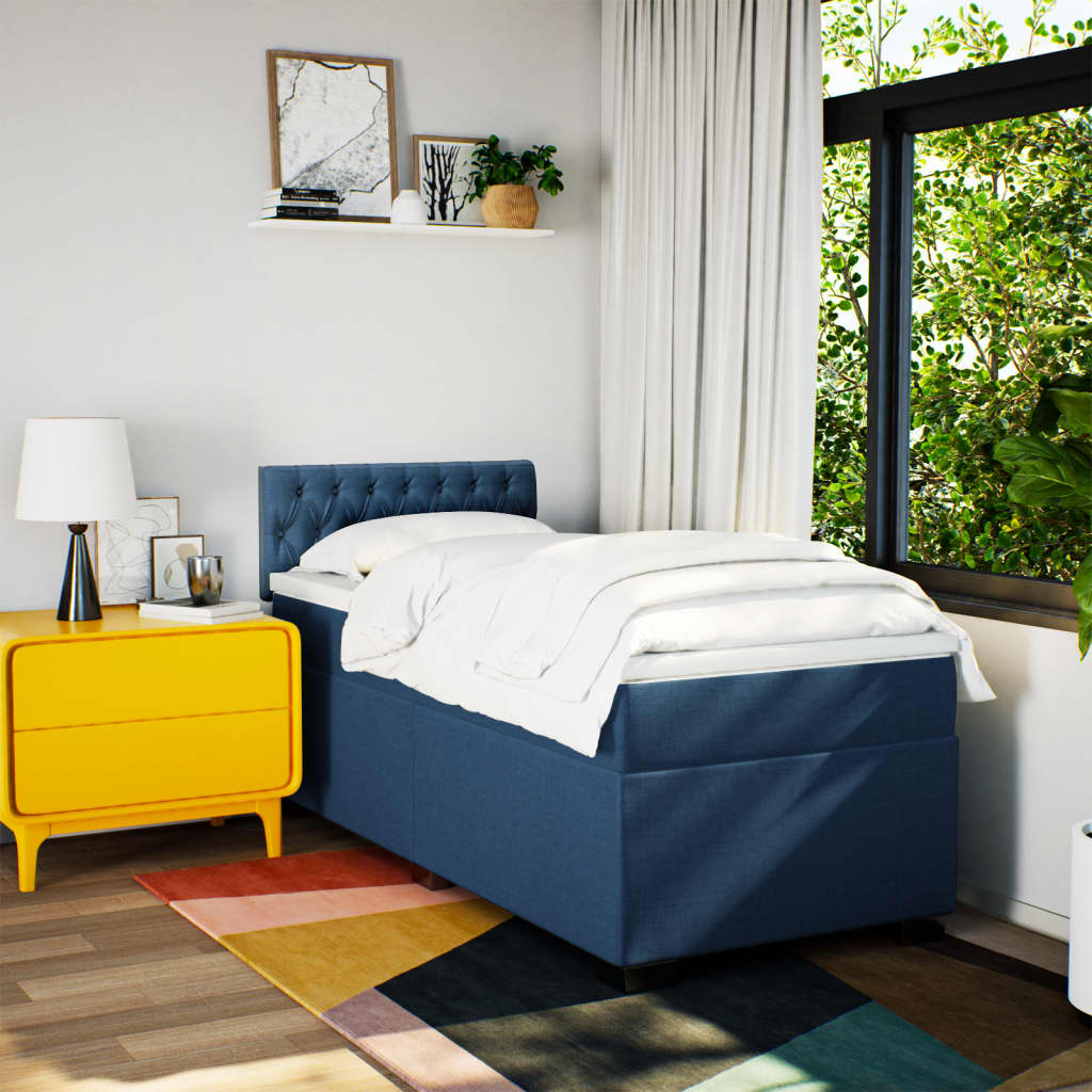 Κρεβάτι Boxspring με Στρώμα Μπλε 80x200 εκ. Υφασμάτινο