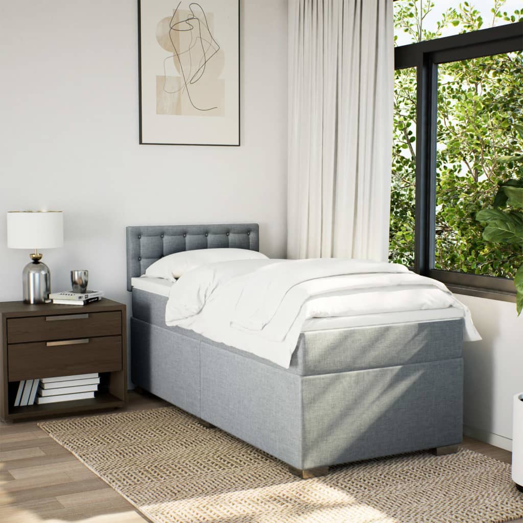 Κρεβάτι Boxspring με Στρώμα Ανοιχτό Γκρι 80x200 εκ. Υφασμάτινο - Pakobazaar