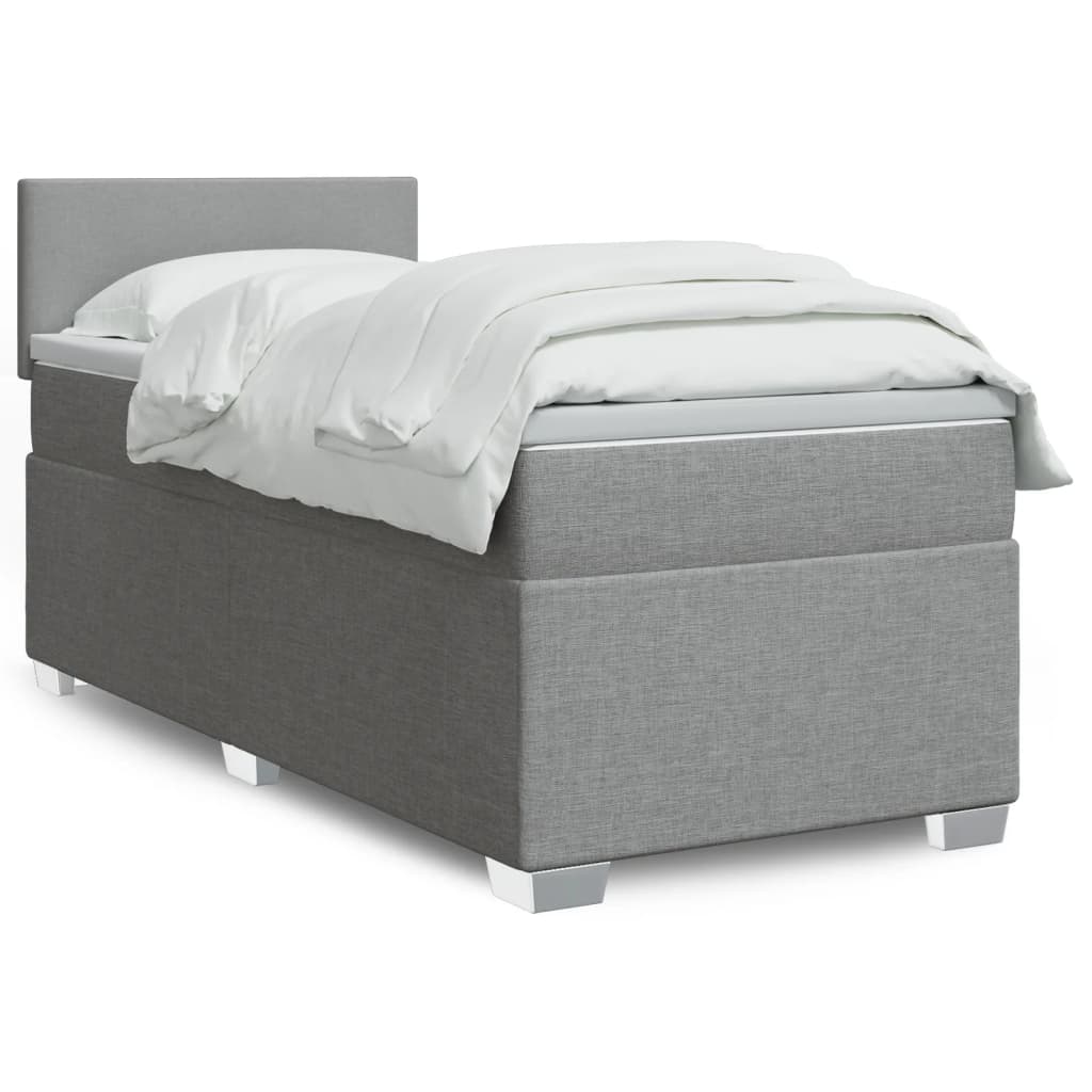 Κρεβάτι Boxspring με Στρώμα Ανοιχτό Γκρι 90x190 εκ. Υφασμάτινο - Pakobazaar
